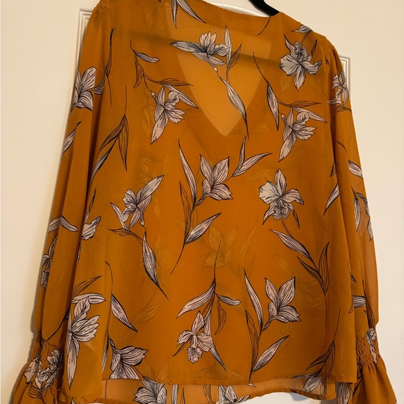 A New Day Mustard Floral Sleeve Blouse/ Sheer - Picture 7 of 10